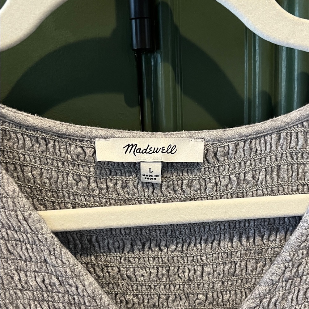 Madewell Light Gray Smocked V-Neck Blouse - Picture 2 of 5